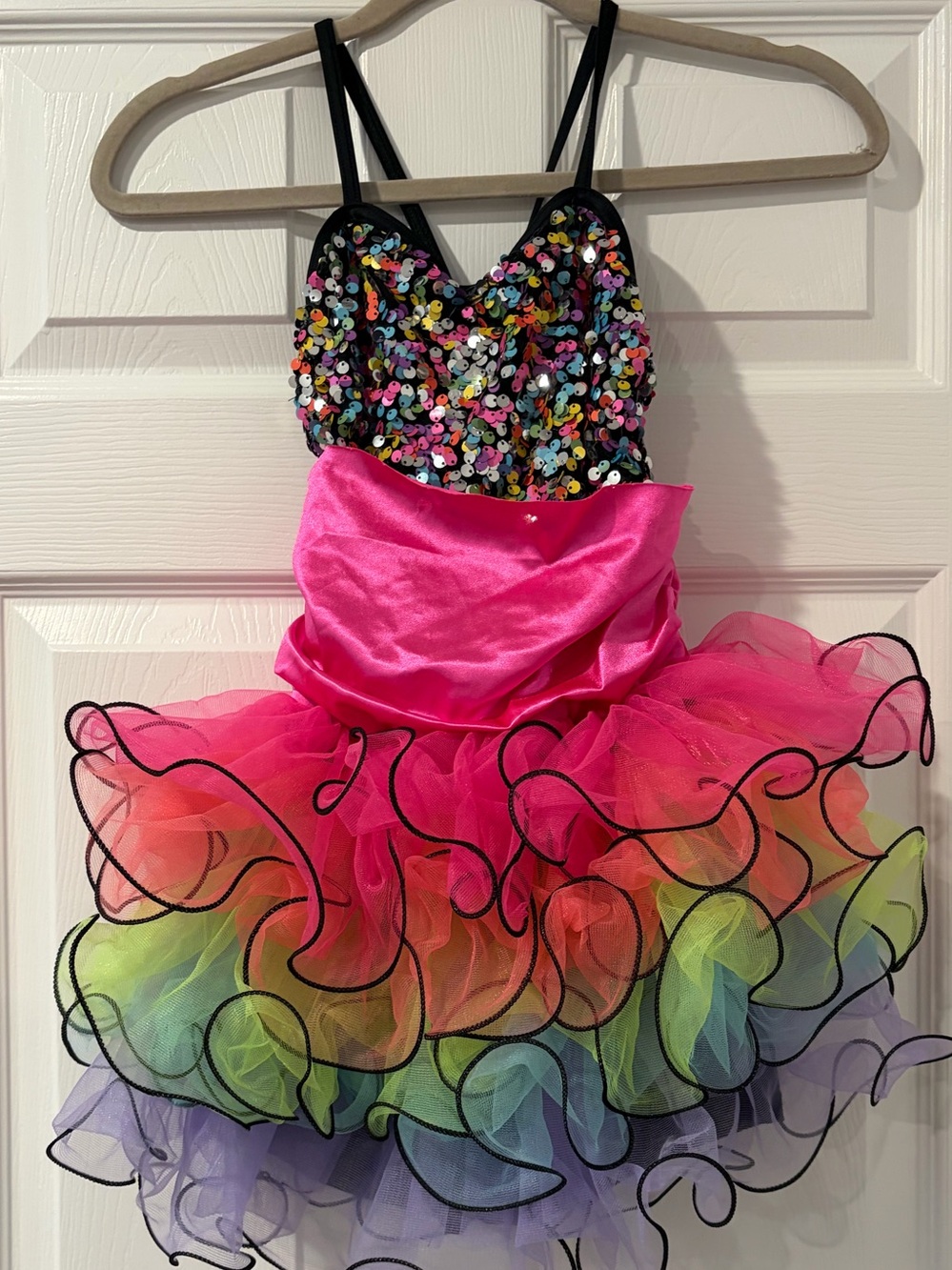 Weissman “Aye Carymba” Sequined Rainbow Tutu Biketard Dance Costume